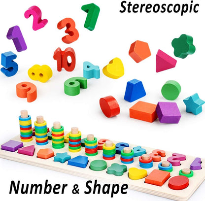 CozyBomB™ Educational Montessori Toys for 1 Year Old Toddlers - Wooden Puzzles Blocks Number Stacking Preschool Learning Activities Shape sorter Math Game Counters Baby Kids Ages 3 4 5 Years Old