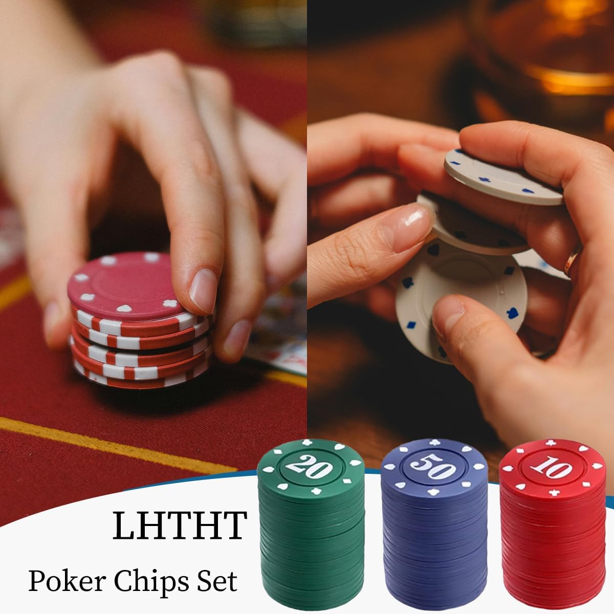 Poker Chips with Denominations, Poker Chips Set with Box or Bag, Plastic Learning Counters Disks and Learning Math Counting Chips,Game Night Party Supplies (Box, 100)