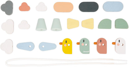 Janod - Stringable Farm-Themed Wooden Beads Set 11 Pieces - Designing Custom Jewelry - Imagination Development - Boosts Creativity and Motor Skills - Encourages Imaginative Play