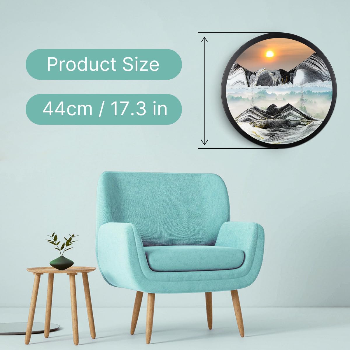 17.3" Moving Sand Art, 3D Sand Art Pictures Deep Sea Sandscape Living Room Decoration, 360° Rotate, Glass Crafts Solid Wood Frame, Relaxing Mood Home Office Work Wall Art Decor