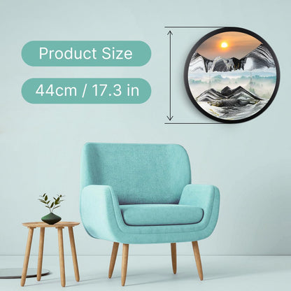 17.3" Moving Sand Art, 3D Sand Art Pictures Deep Sea Sandscape Living Room Decoration, 360° Rotate, Glass Crafts Solid Wood Frame, Relaxing Mood Home Office Work Wall Art Decor