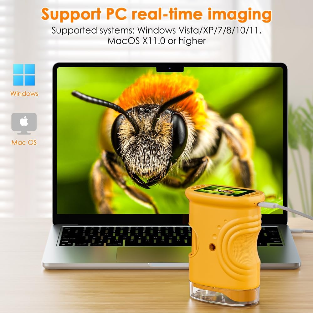 Temodu Kids Microscope 2.0" Screen 1000X Digital Microscope for Kids, Mini Pocket Handheld Microscopes for Children Birthday Festival Gift, Science Education Fun Toys for Boys Girls Ages 4-12 (Blue)