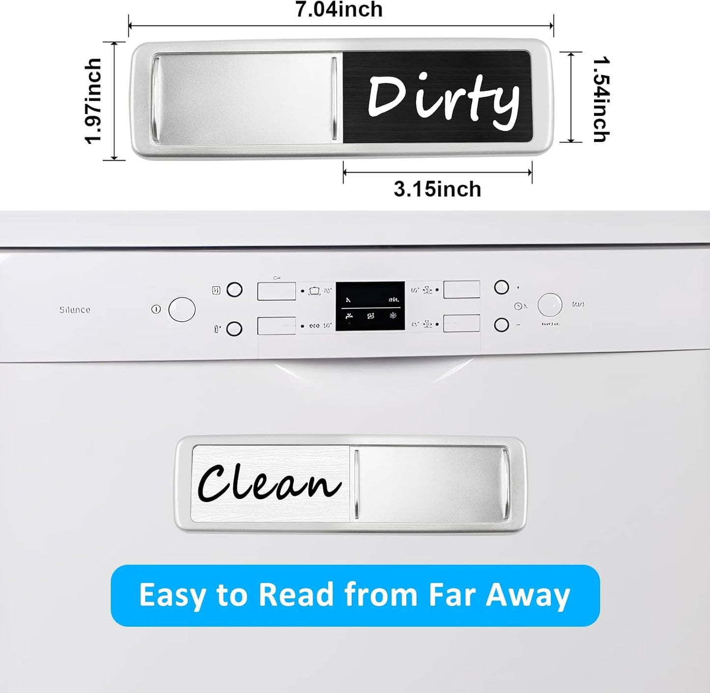 Dishwasher Magnet Clean Dirty Sign, Slide Strong Clean and Dirty Refrigerator Magnet Indicator for Dishwasher, Non-Scratch, Easy to Read, Self-Adhesive for Non-Magnetic Dishwasher（LightGray Brown）