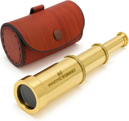Solid Brass Handheld Telescope 6" - Nautical Pirate Spy Glass with Free case | Collectible Gift, Perfect for Christmas & Holiday Gifting