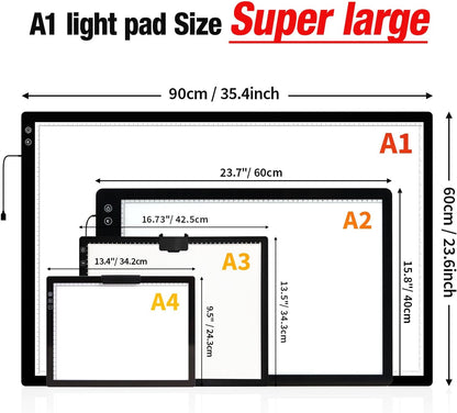 Rechargeable A3 Light Pad for Diamond Painting,Tracing Light Box with Stand and Clip,3 Colors Stepless Dimmable and 6 Levels of Brightness Light Board for Artists,Drawing,Sketching,Animation