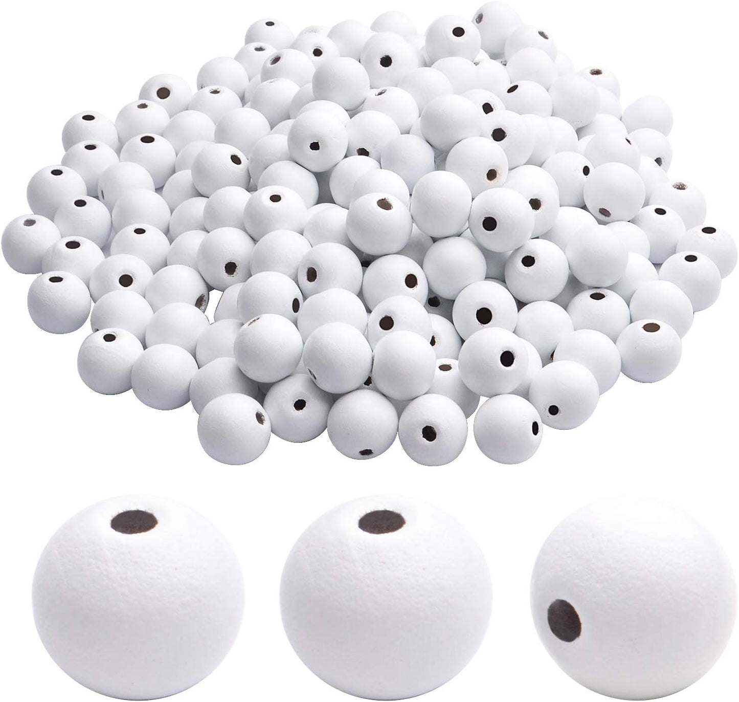 Aylifu Round Wooden Beads, 50 pcs 25mm Natural Unfinished Wooden Spacers for DIY Crafts Jewelry Making, White, Hole: 5mm