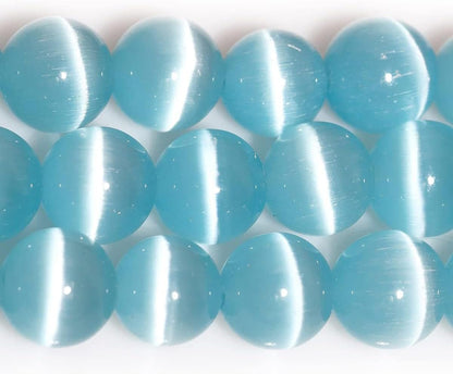 HAAMIIQII 8mm Light Blue Cat Eye Glass Round Crystal Stone Loose Gemstone Beads for Jewelry Making Bracelets Necklaces Earrings Crafts (45-50pcs)