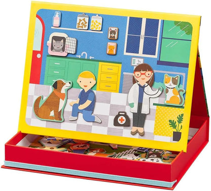 Petit Collage: Animal Friends Magnetic Game Board with Mix & Match, Ideal for Ages 3+, Includes Mag Play Scene Treehouse Party, 74 Count