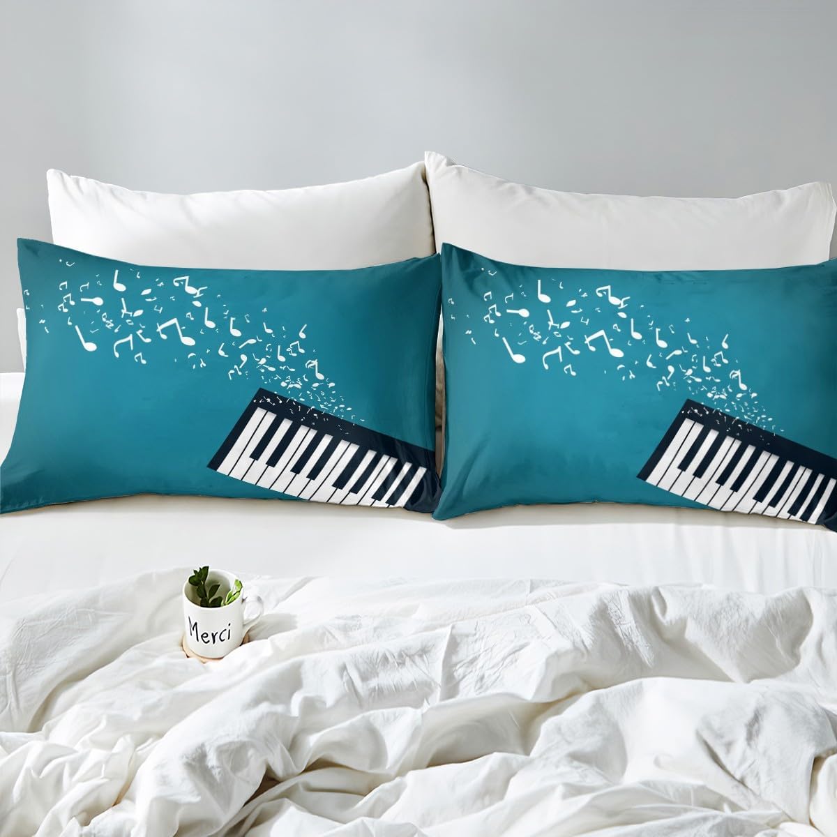Drum Kit Comforter Cover Abstract Musical Instruments Bedding Set for Kids Boys Teens,Pop Music Duvet Cover Modern Rock Quilt Cover, Teal Laser Light Bedroom Decor Twin Size Blue Green Black