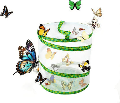 Pop-up Insect and Butterfly Habitat Cage Growning Garden Washable, Reusable, Folds Flat Dragonfly Caterpillars Mesh Cage Feeder Butterfly Growing Kit (Large)
