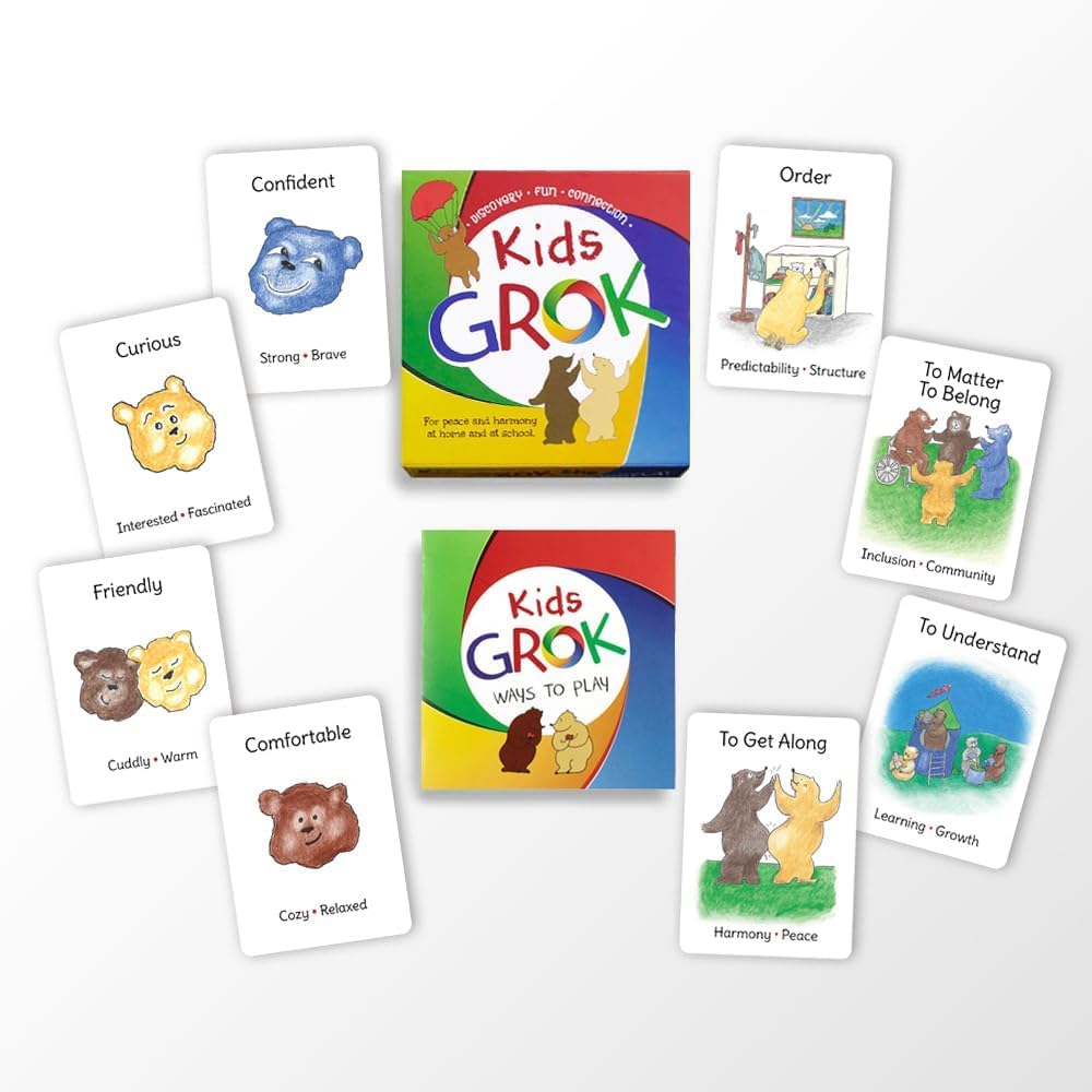 GROK Kids Conversation Cards for Ages 3-10 | Children Play to Learn, Build Confidence, and Express Emotions | Learning Aid for Parents and Professionals | 22 Games, Booklet Included