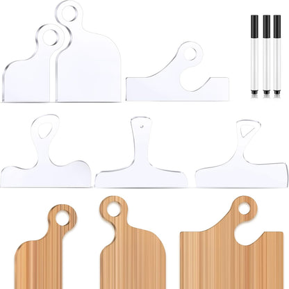 Frienda 6 Pcs Charcuterie Board Template Acrylic Router Template Cutting Board for Woodworking Thick Handle with 3 Pens Angled Curvy Stencils Guide Tools for Kitchen(Classic)