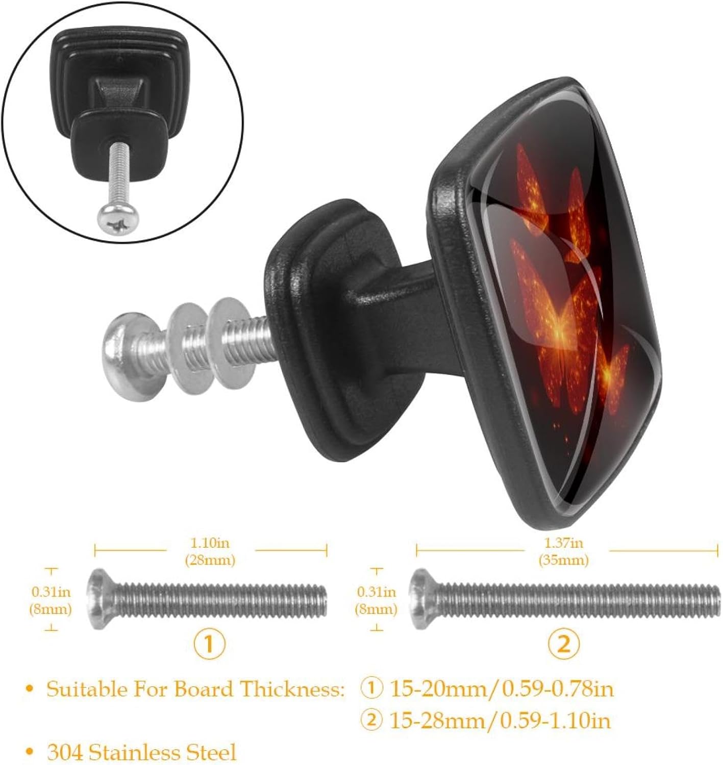 4 Pack Cabinet Knobs Drawer Pulls, 30mm Round ABS Glass Drawer Hardware Growing Purple Butterflies Cabinet Handles with Screws for Dressers Kitchens Cupboard