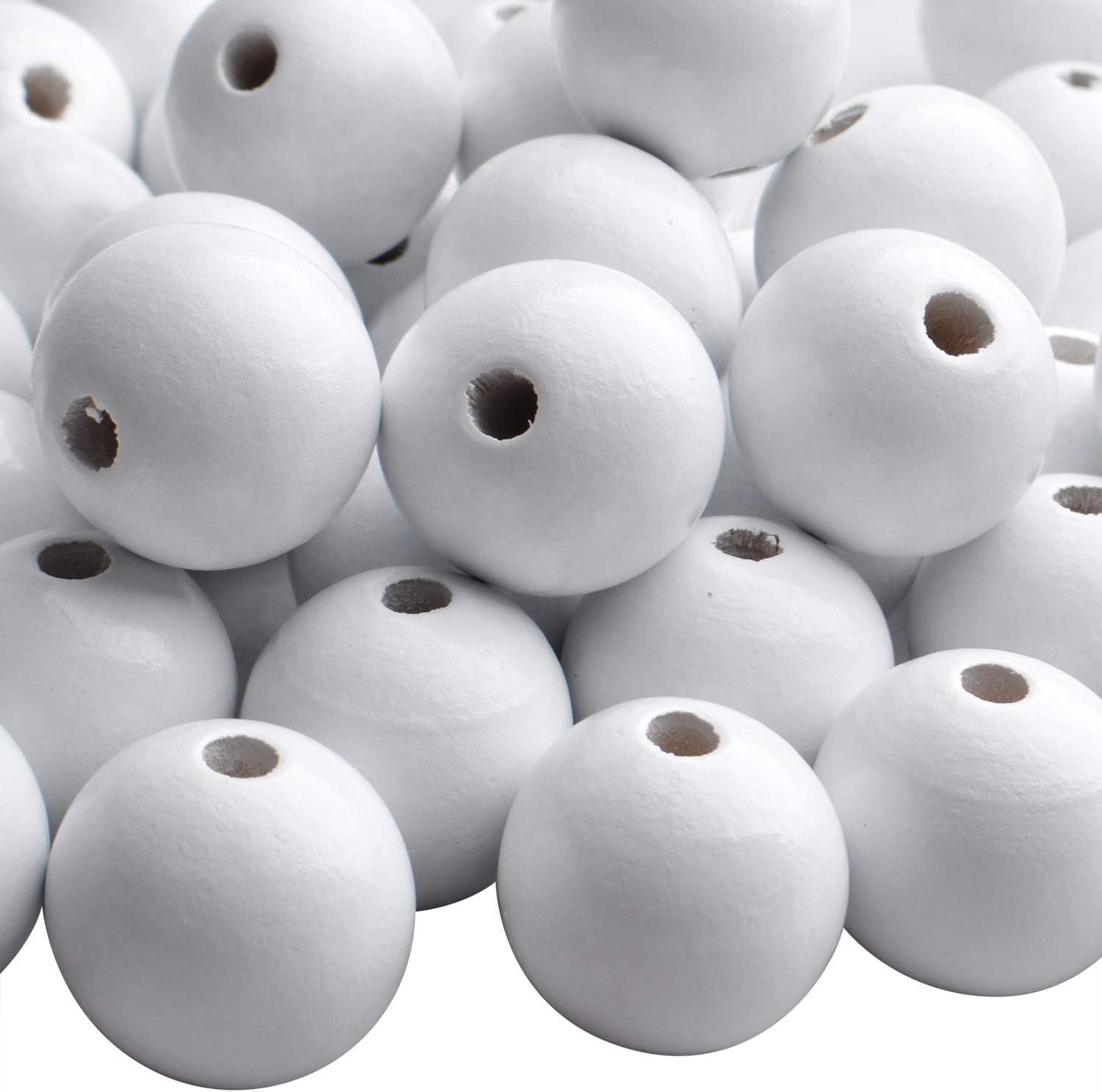 Aylifu Round Wooden Beads, 50 pcs 25mm Natural Unfinished Wooden Spacers for DIY Crafts Jewelry Making, White, Hole: 5mm