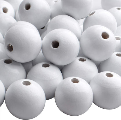 Aylifu Round Wooden Beads, 50 pcs 25mm Natural Unfinished Wooden Spacers for DIY Crafts Jewelry Making, White, Hole: 5mm