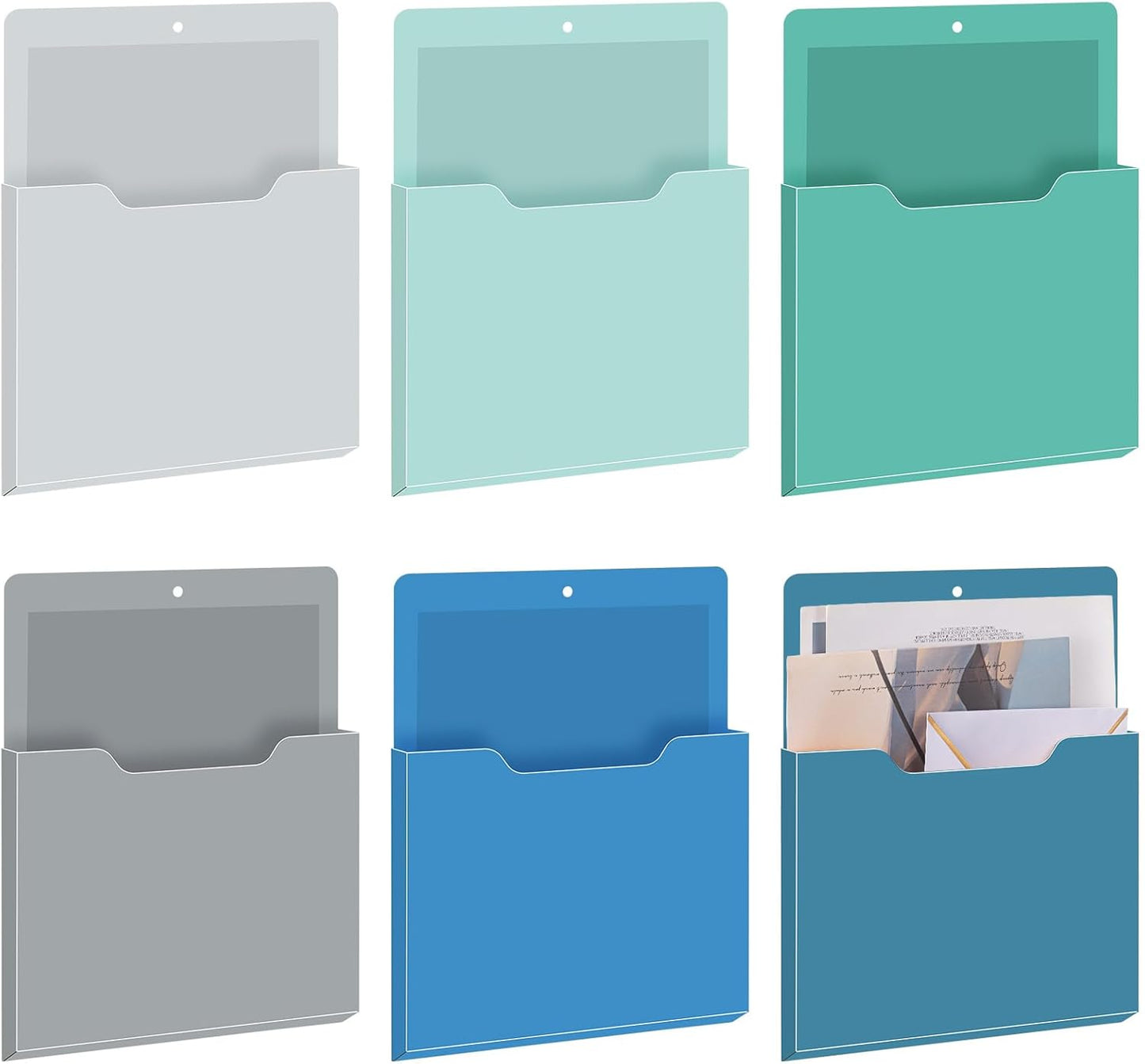 Fuutreo 6 Pcs Magnetic Wall File Organizer Magnetic Wall File Holder Refrigerator Magazine Holder for Mail Letters Paper(Aqua Green,Vertical-large)