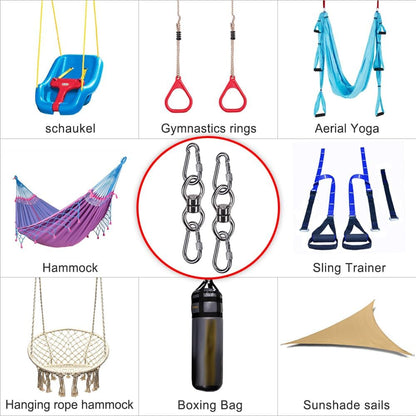 SELEWARE Silent Bearing Swing Swivel, 360° Rotational Device Hanging Accessory with Removeable Buckle for Tree Swing, Hammock Chair, Climbing Rope, Yoga, Kids Swing Swivel 1200LB Capacity, 2 Pack