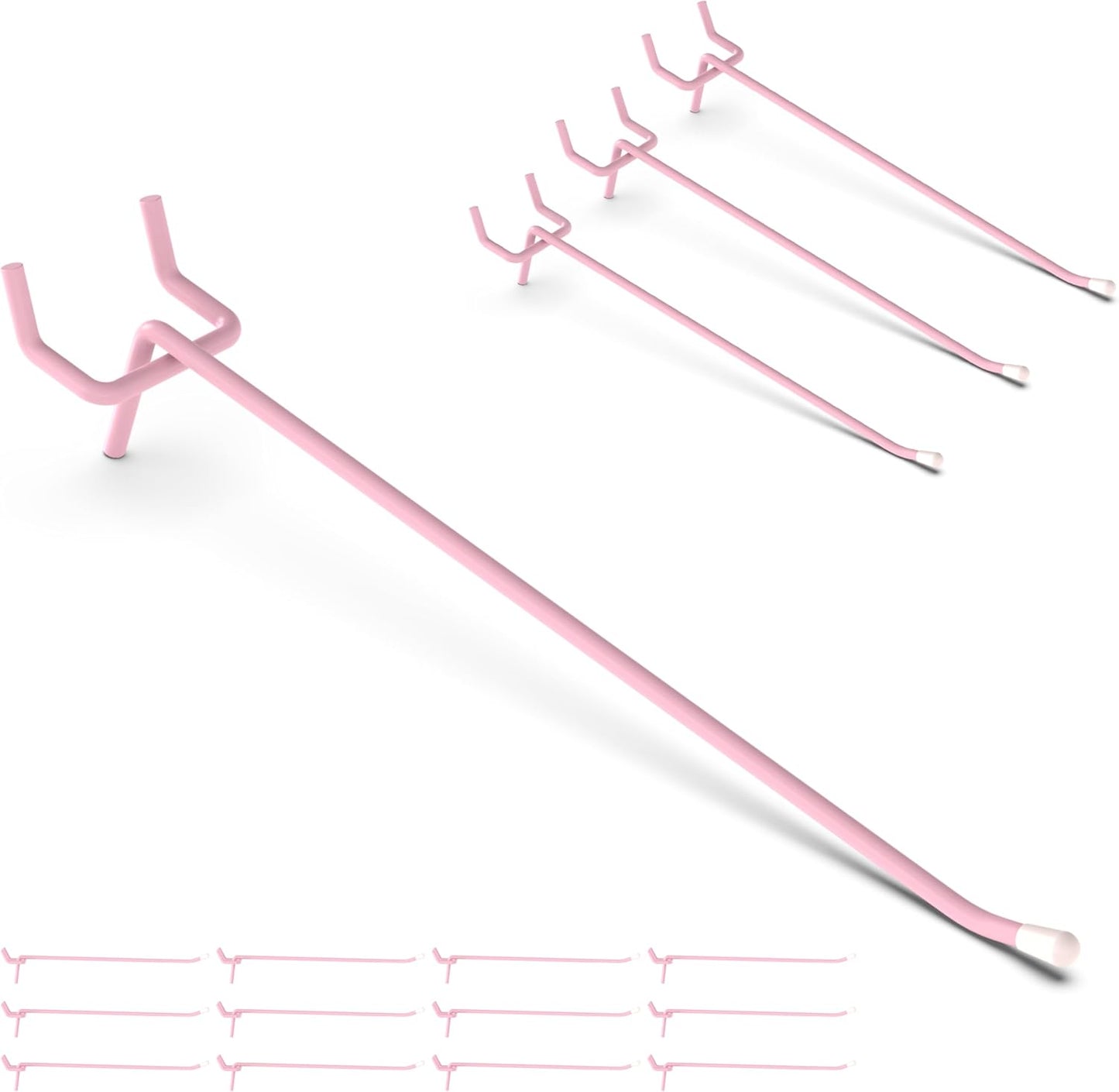 HUHOLE 50-Pack Pink Pegboard Hooks 2 Inch, Decorative Metal Peg Board Hangers with Rubber Safety Tips, Fits 1/8" & 1/4" Boards, Heavy Duty Organizer for Craft Room, Nursery, Garage & Retail Display