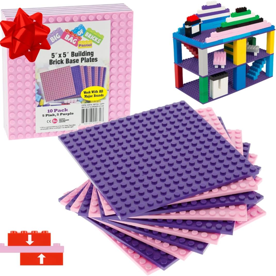 Classic Baseplates for Building Bricks - Set of 10 Sand 5"x5" Building Plates- Dual Connectivity, Build on Both Sides- Compatible, Tight Fit w Major Brands- Creative STEM Toy & Kids Bday Gift (Sand)