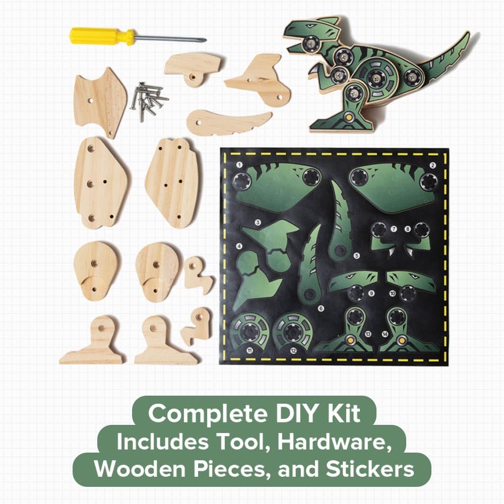 Little Jupiter DIY Wooden Kit with Stickers - Dinosaur Toys for Kids for 7-12 Yrs - Dinosaur Toy Woodworking Kits - Wood Crafts - Kids Building Kit - Wooden Crafts (Stegosaurus)