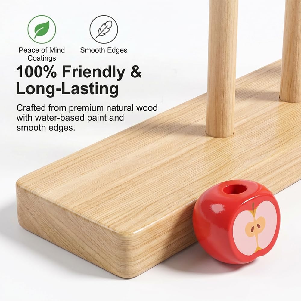 Color Matching Stacking, 2026 New Wooden Beads Sequencing Set with Stacking Blocks, Lacing Beads and Matching Shape Stacker, Competitive Tabletop Brain Teaser for Family Night (D)