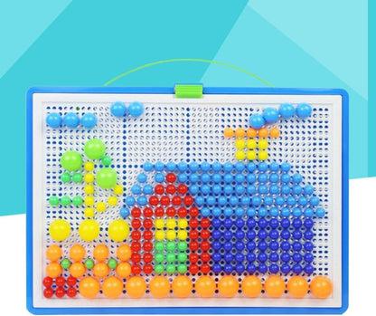 592Pcs Mushroom Nail Beads Puzzle Set Kids Educational Toy Pegboard Game for Creativity Hand Eye Coordination Safe Plastic Pieces 10.8X7.5 Inch