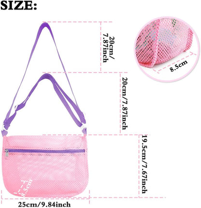 Beach Toy Mesh Beach Bag, 2Pcs Seashell Collecting Bags with Adjustable Shoulder Straps - 2pcs Sand Maker, Detachable Beach Shovels & Sand Rolling Mold, Outdoor Toys and Gifts for Kids