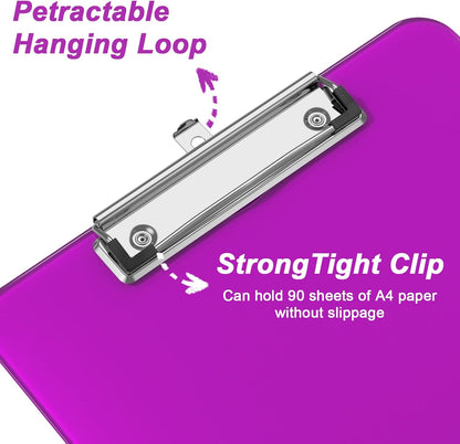 Rimilak Plastic Clipboards with Low Profile Metal Clip, Translucent Board, 12.5 x 9 In Letter Size, Office Supply, Back to School, Pink