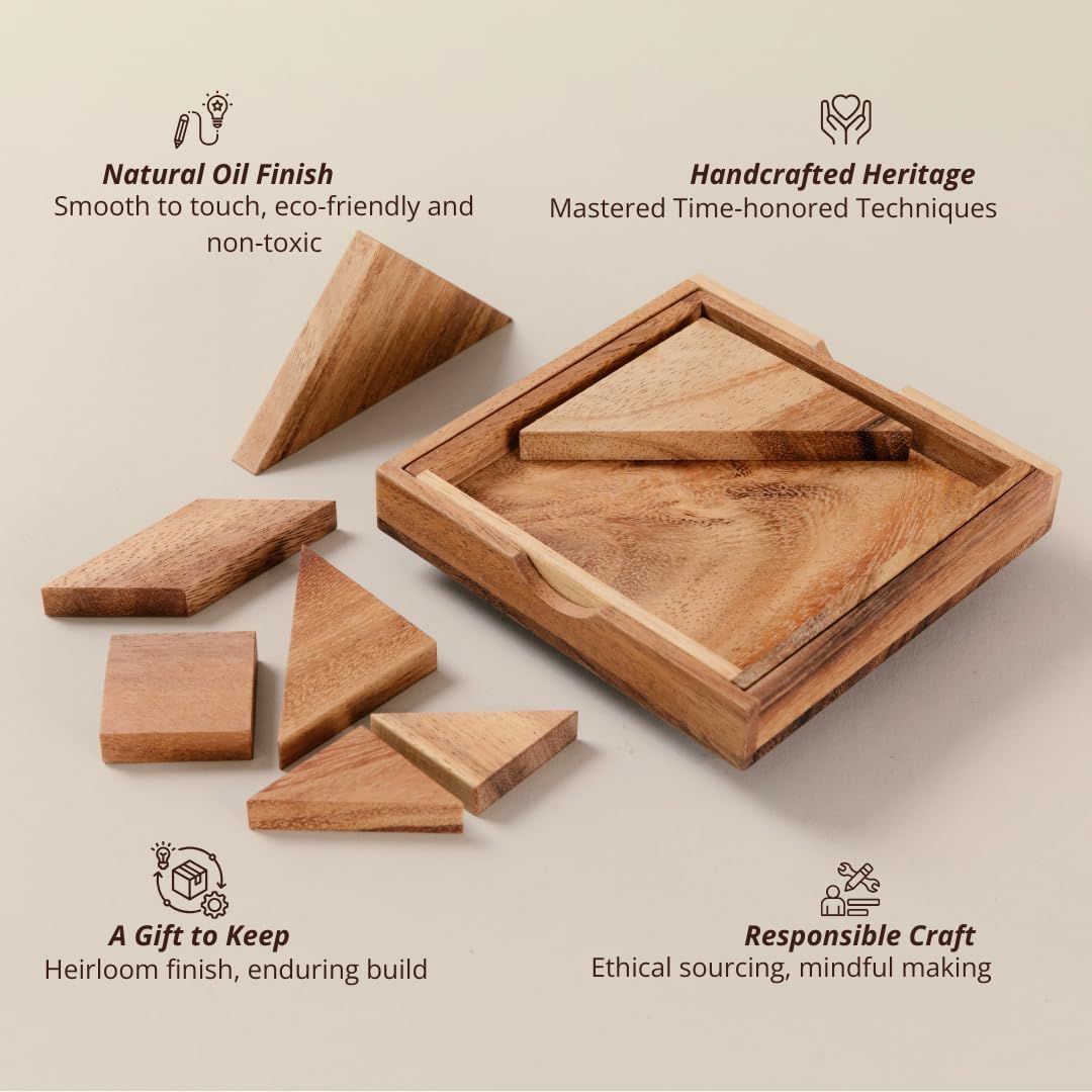 Premium Tangram Board Set – 7‑Piece Adult Geometry Puzzle, Executive Desk Brain Teaser, Minimalist Display Tray, Luxury Gift for Men & Women