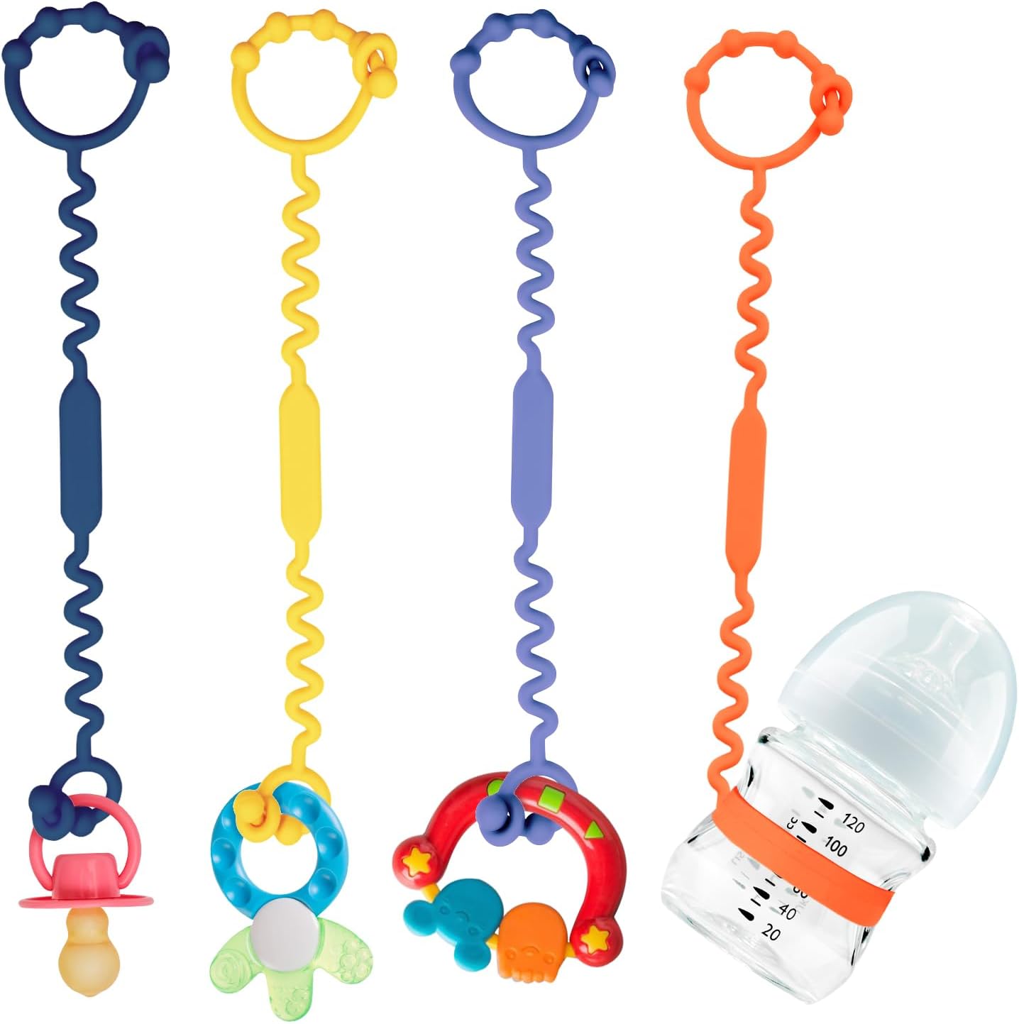 Silicone Toy Straps for Baby, Toy Safety Straps for Stroller High Chair - BPA Free (Red Yellow Orange)