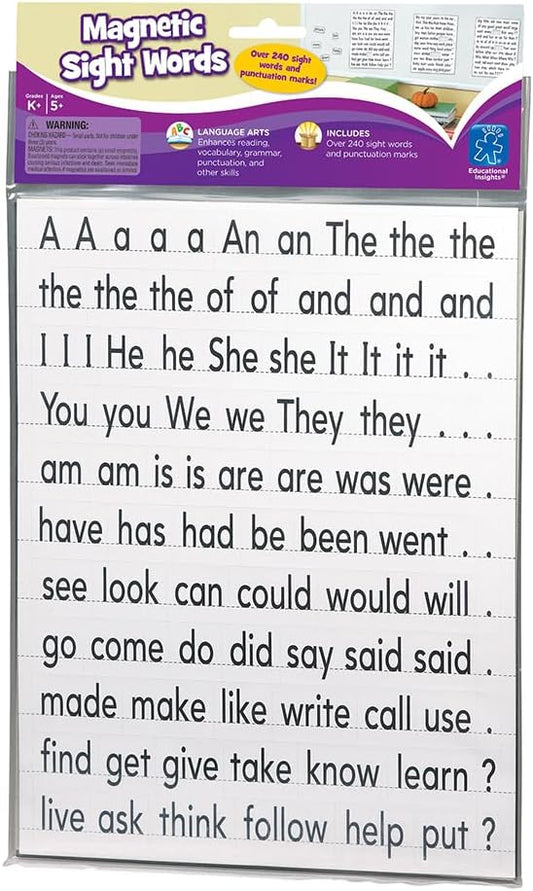Educational Insights Magnetic Sight Words and Sentence Builders, Over 240 Sight Words & Punctuation Marks: Perfect for Homeschool & Classroom, Ages 5+