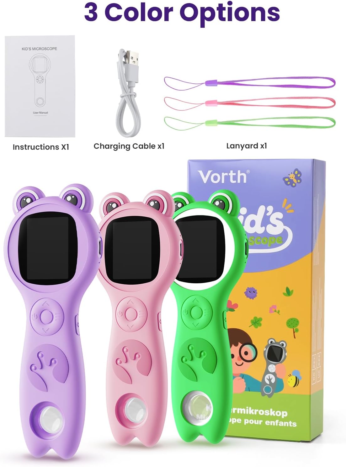 Microscope for Kids, Portable Digital Microscope with 500X Magnifying Glass, Handheld Camera Mini Pocket Magnification, Educational Christmas Birthday Gifts for Ages 4 5 6 7 8 9 10 11 12, Purple