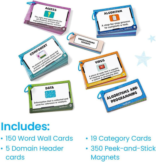 hand2mind Computer Science Word Wall Card Set, Computer Programming for Kids, Coding and Robotics, STEM Activities for Classroom, Technology for Kids, Elementary Science Bulletin Board Decor