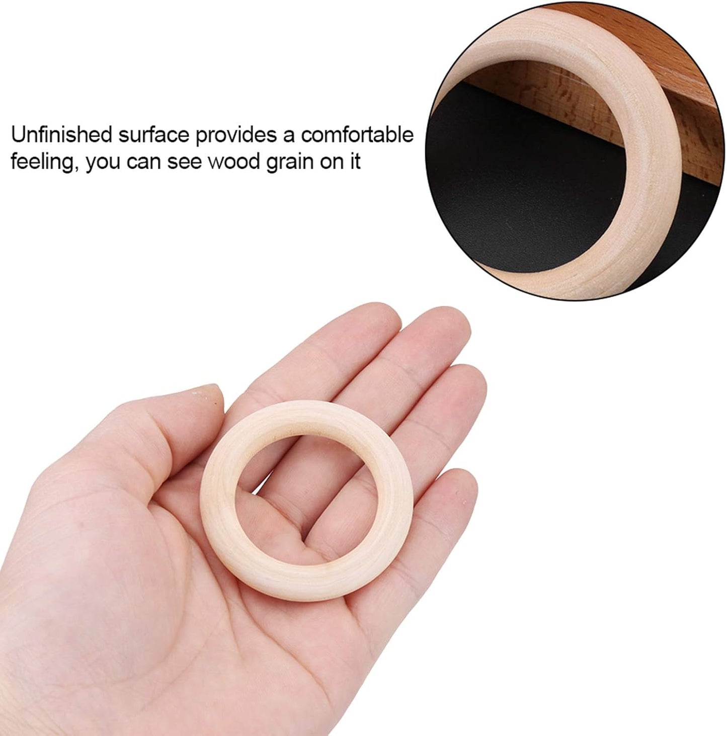 Watris Veiyi 50Pcs Natural Wood Rings, Wooden Rings for Crafts, Unfinished Wood Circles, 50mm Smooth Wooden Rings for Macrame Rings Knitting Jewelry Making