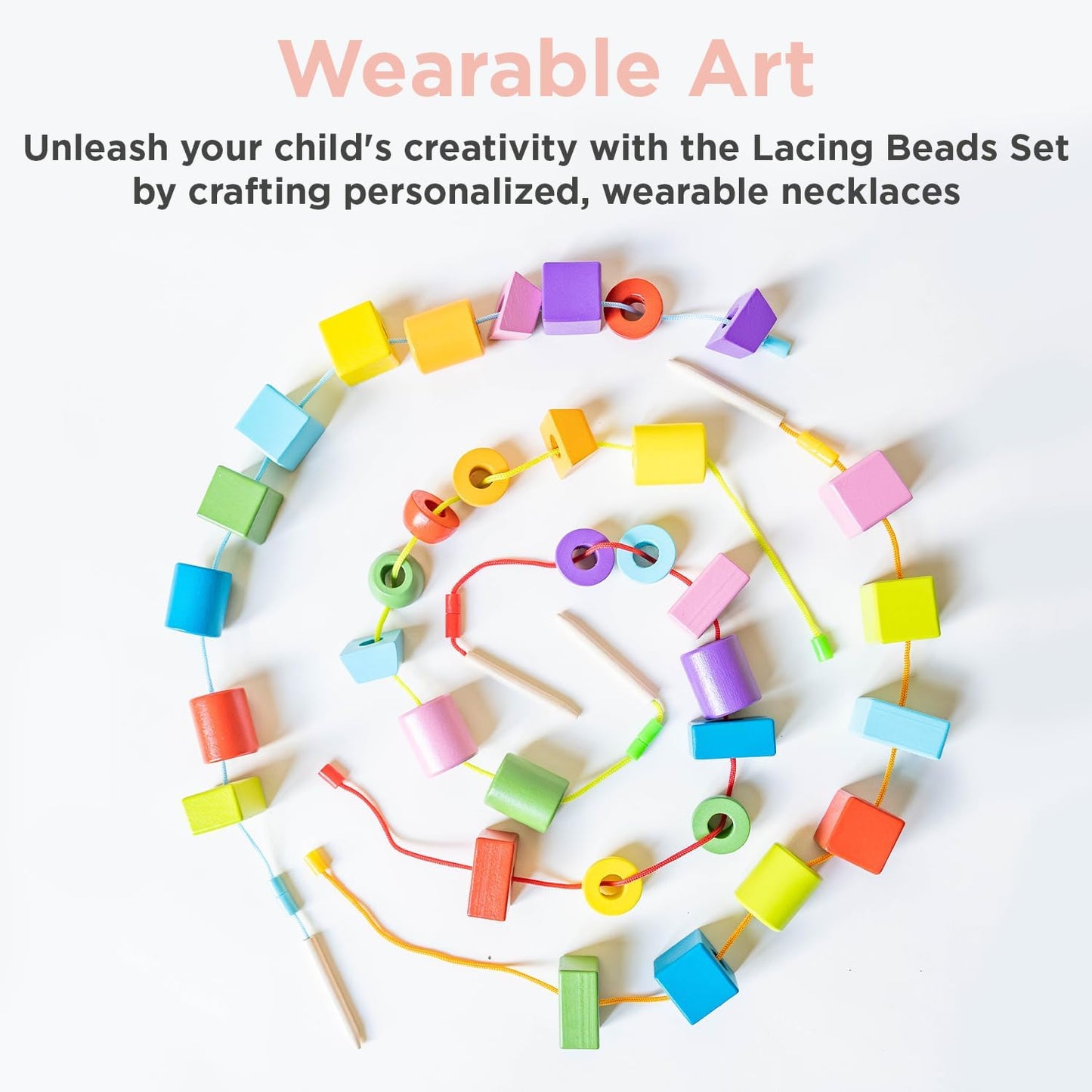 Montessori & Me Stringing Beads for Kids 3-5 - Lacing String Toys for Toddlers - Snap Necklace
