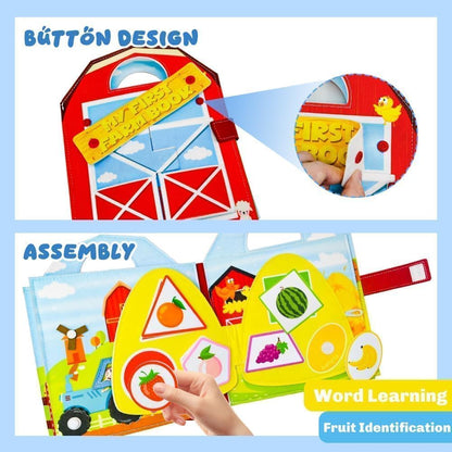 Farm Busy Book for Toddlers 1-3, Busy Board for 1 Year Old, Barn Animals Quiet Books with Finger Puppets, Portable Travel Learning Educational Montessori Toys for 1 Year Old Birthday Gifts Christmas
