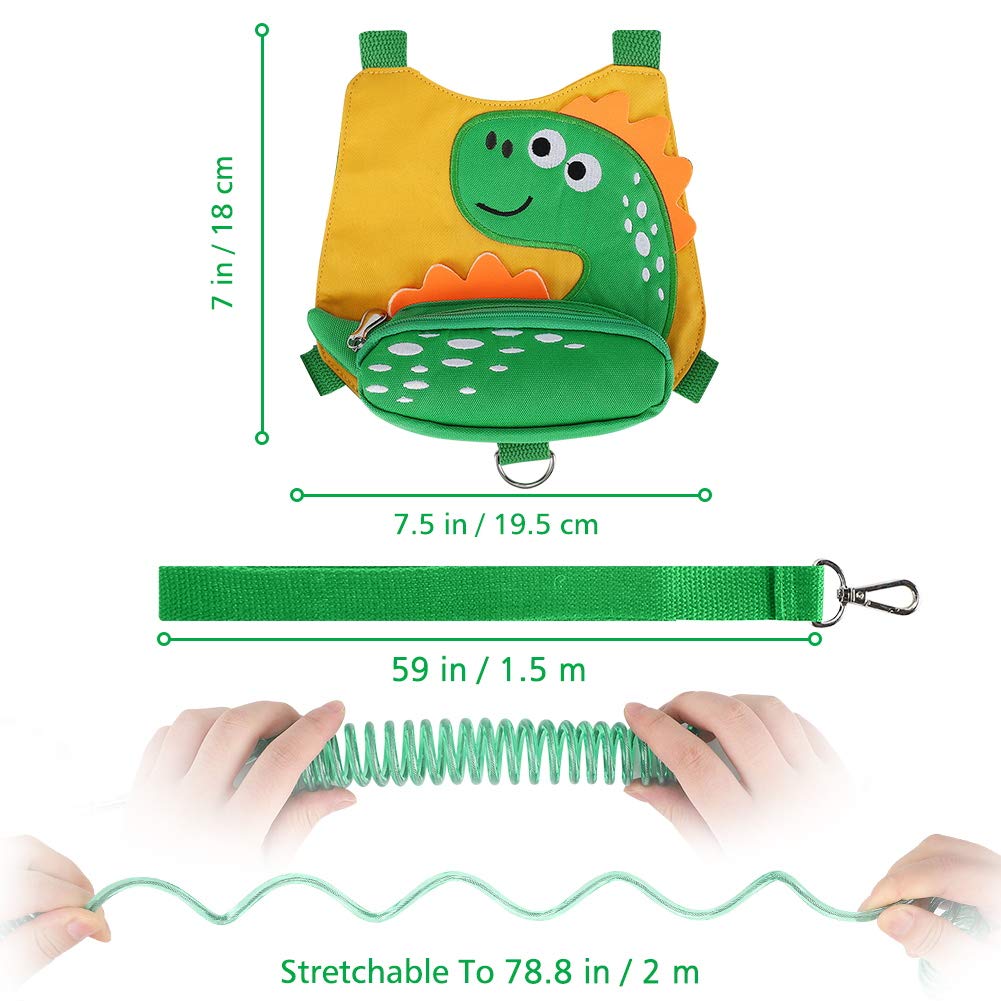 3 in 1 Toddler Harness Leash + Baby Anti Lost Wrist Link, Accmor Cute Dinosaur Child Safety Harness Tether, Kids Walking Wristband Assistant Strap Belt for Parent Boys Outdoor Activity (Black)