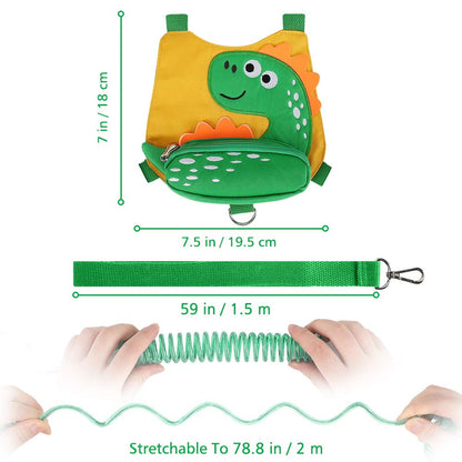 3 in 1 Toddler Harness Leash + Baby Anti Lost Wrist Link, Accmor Cute Dinosaur Child Safety Harness Tether, Kids Walking Wristband Assistant Strap Belt for Parent Boys Outdoor Activity (Black)