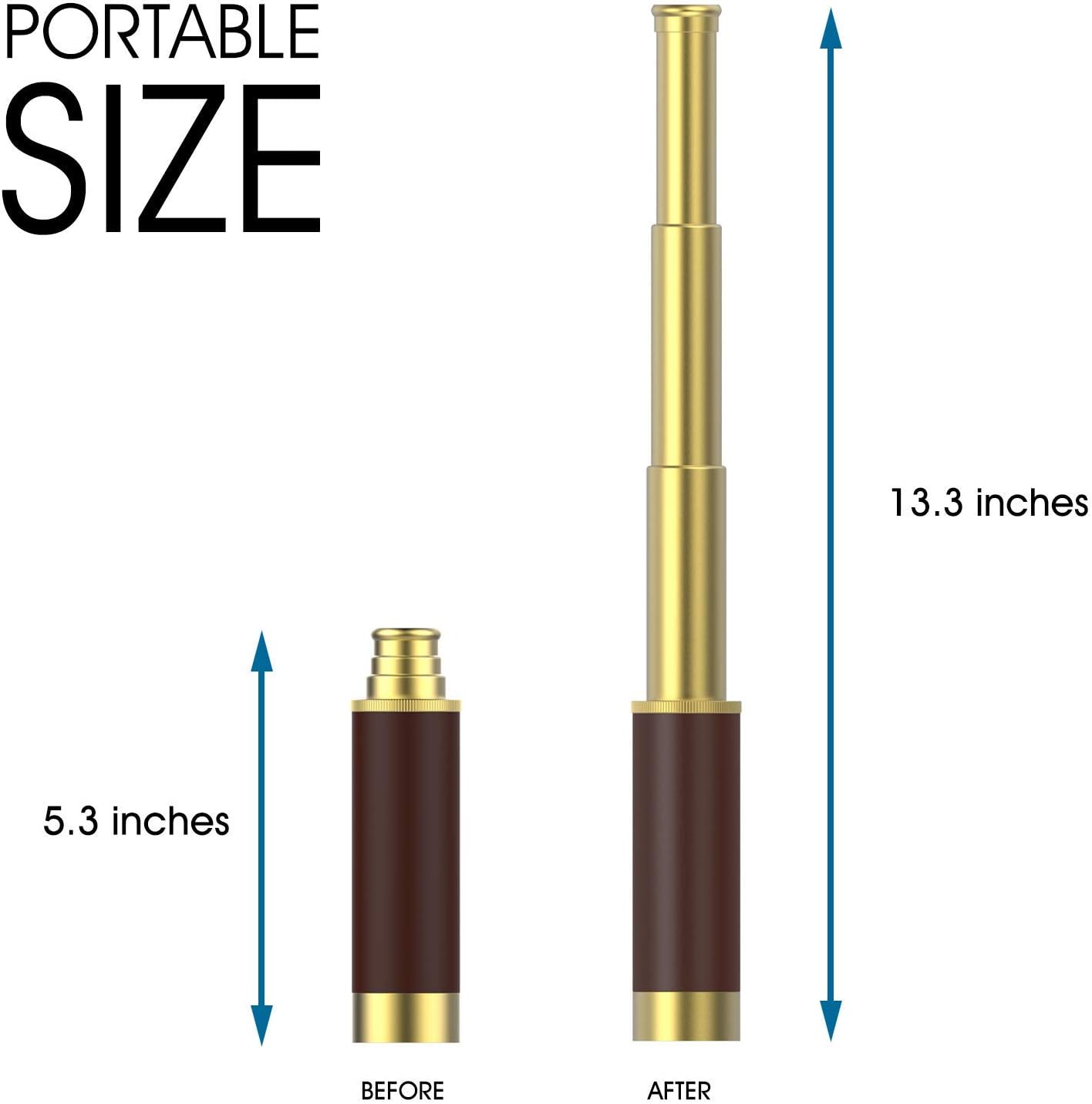 Pirate Monocular Telescope, 25x30 High Powered Zoomable Collapsible Brass Spyglass Handheld Waterproof Telescope Monocular for Bird Watching Hunting Hiking Travelling