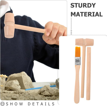 DOITOOL 9 Pcs Wooden Excavation Tools for Kids, Dinosaur Dig Kit with Mini Hammer Chisel Brush Scraper, Stem Science Gemstone Toys