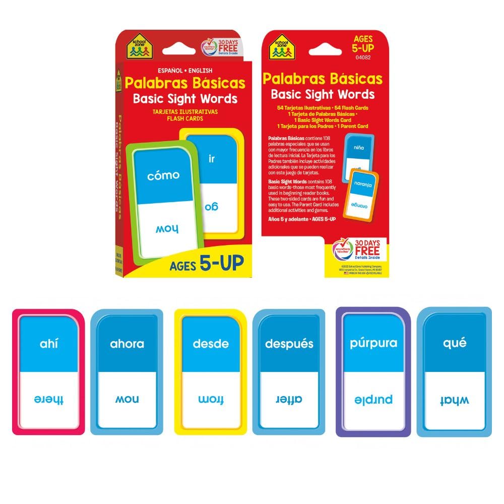 School Zone Preschool Spanish Bilingual 4-Pack Flash Cards: 224 Cards, Tarjetas de Índice Bilingües Español/Inglés, Alphabet, Sight Words,: Numbers 1-100, Colors & Shapes, Language Immersion, Ages 4+ (Spanish/English Edition)