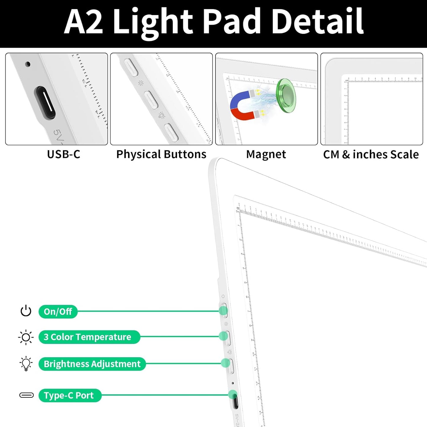TOHETO Rechargeable A3 Light Pad for Diamond Painting, Ultra Bright Tracing Light Box for Drawing, Wireless Lightbox for Tracing and Drawing, Cordless Diamond Art Light Board for Sketching (Black)