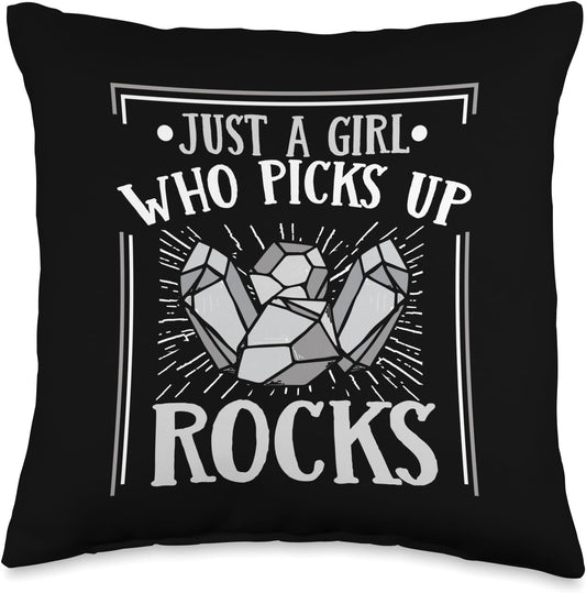 Best Rocks And Minerals Guide Kit Collection Gifts Just A Girl Who Picks Up Rocks Geologist Mineral Collector Throw Pillow, 16x16, Multicolor