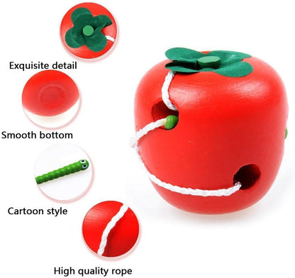 Sealive Early Development Wooden Lacing Toys, Montessori Activity Caterpillars Eat Apple and Kids Cheese Toys, Children Learning Educational Wood Block Puzzles for Toddlers Boys Girls