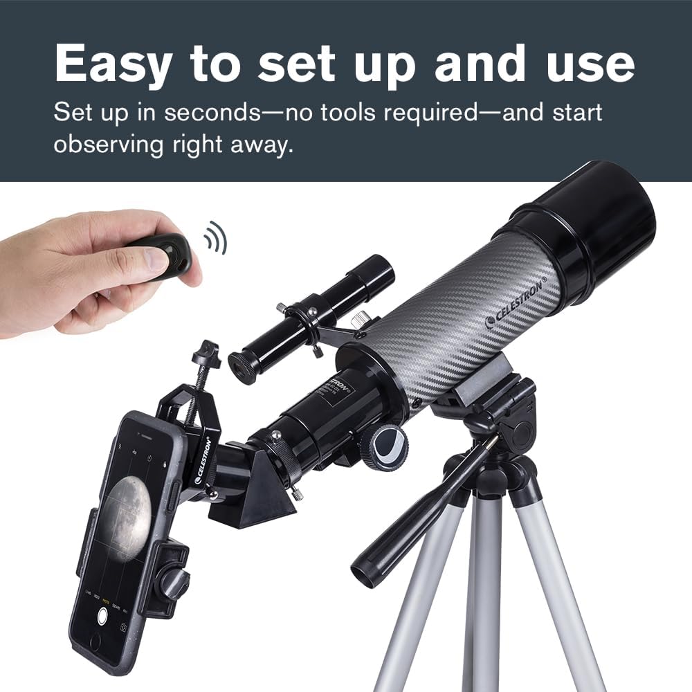 Celestron Travel Scope 70 Portable Refractor Telescope – 70mm Aperture, Fully-Coated Glass Optics – Includes Tripod, Backpack & Software – Ideal for Beginners & Travel
