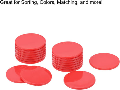 MECCANIXITY Small Plastic Learning Counters Disks Chip Bingo Chip Counting Discs Markers 24mm/0.94 Inch for Math Practice Red, Pack of 50