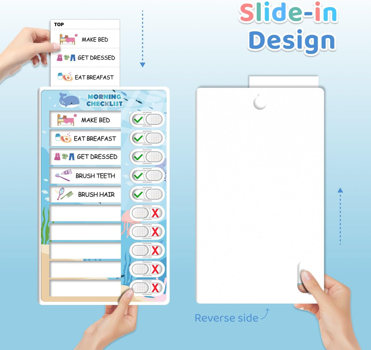 Upgraded Slider 3 in 1 Bedtime/Morning/Daily Routine Chart for Kids, Magnetic Chore Chart for Kids, Visual Schedule for Kids Toddlers Schedule Board for Home