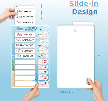 Upgraded Slider 3 in 1 Bedtime/Morning/Daily Routine Chart for Kids, Magnetic Chore Chart for Kids, Visual Schedule for Kids Toddlers Schedule Board for Home
