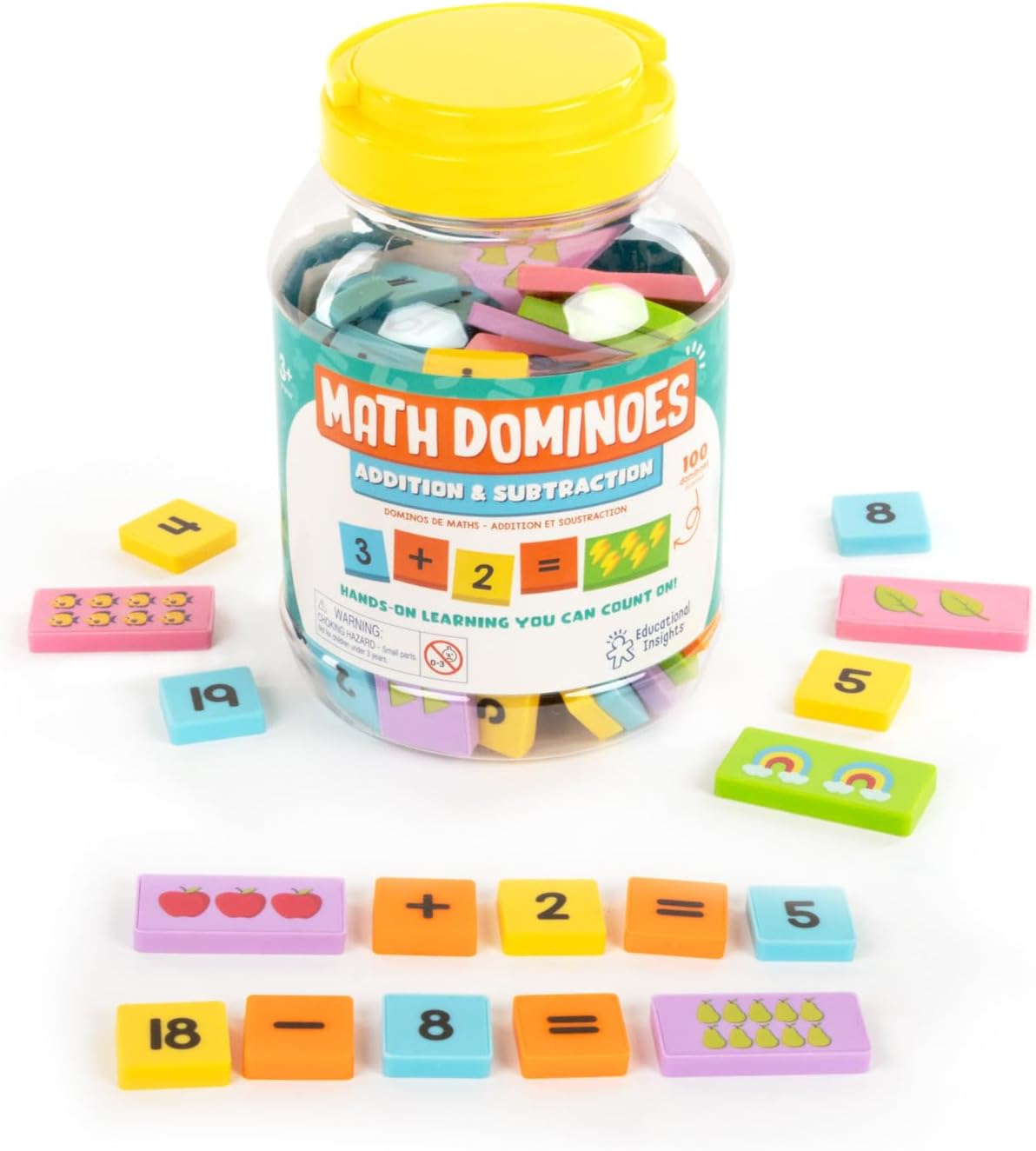 Educational Insights Math Dominoes Addition & Subtraction - Math Preschool Activities for Classroom & Home, Toddler Learning Toys, Gift for Ages 3+
