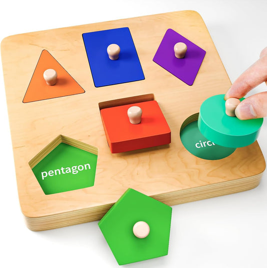 Wooden Shape Peg Puzzles for Toddlers 1 2 3 Year Old Boys Girls Gifts: Shape Sorter & Color Match Baby Puzzles 12-18-24 Months - Montessori Toys for 1 2 3 Year Old Toddler Learning Activities